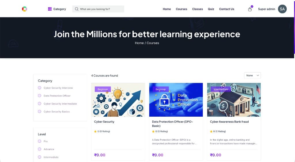 CyberCharcha LMS platform preview